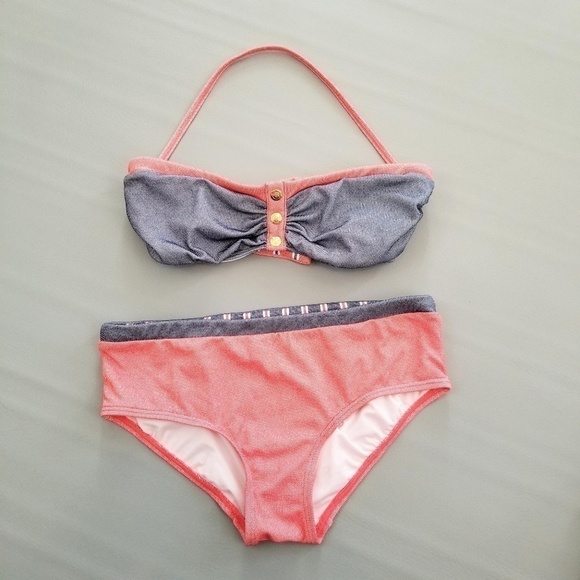 Tommy Hilfiger red blue bandeau halter style 2 piece bikini set women's size S - Picture 3 of 7